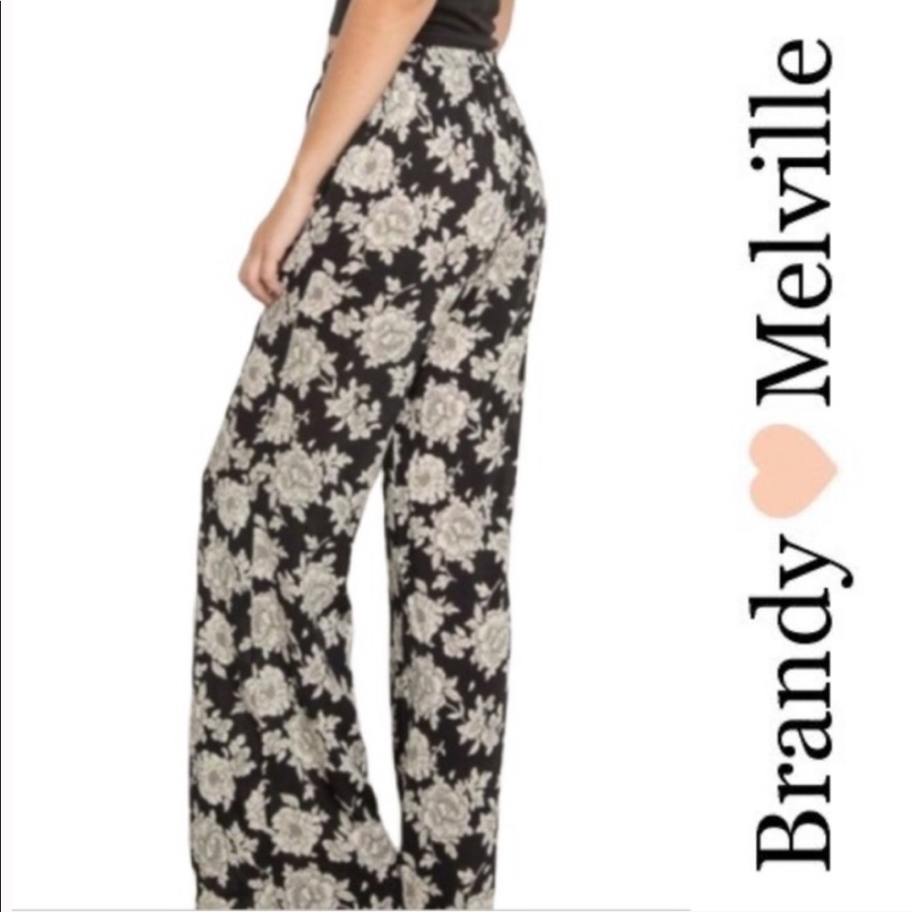 Brandy Melville Alexah Black Ivory Floral Wide Leg Pants OS Smocked Coverup